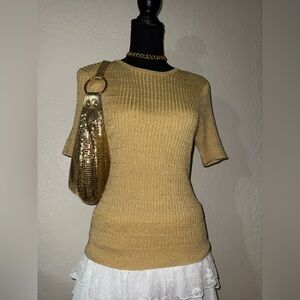Vintage Petite Alfred Dunner Gold Ribbed Knit Top